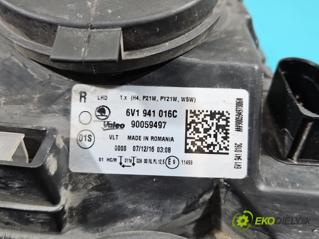 Skoda Fabia III 2014- 2021 1.2 TSI 90 HP manual 66 kW 1197 cm3 5- Reflektor: pravý 6V1941016C (Svetlo predné pravé)