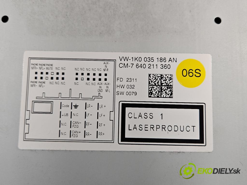 Vw Golf VI 2008-2013 1.6 tdi 105 HP manual 77 kW 1598 cm3 5- Radio originál 1K0035186AN