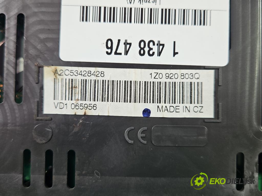 Skoda Octavia II 2004-2013 1.6 SR 102 HP manual 75 kW 1595 cm3 5- prístrojovka/ budíky 1Z0920803Q (Prístrojová doska, displej)