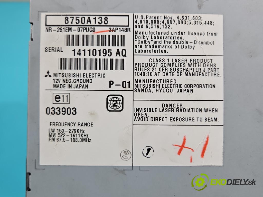 Peugeot 4007 2007-2012 2.2 hdi 156 HP automatic 115 kW 2179 cm3 5- Radio originál 8750A138