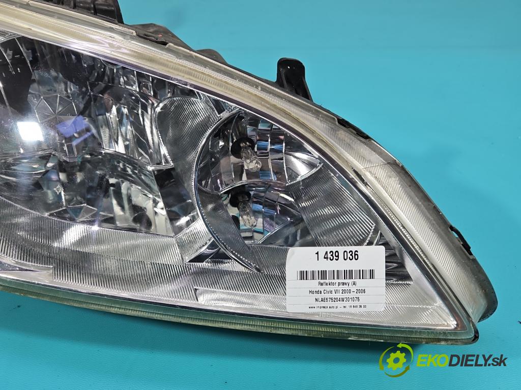 Honda Civic VII 2000-2006 1.6 16V 110 HP manual 81 kW 1590 cm3 4- Reflektor: pravý  (Svetlo predné pravé)