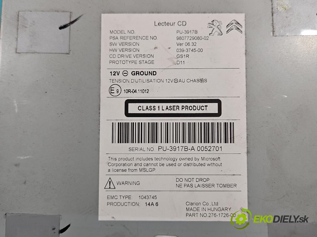 Peugeot 508 2010-2018 2.0 hdi 150 HP manual 110 kW 1997 cm3 4- Radio originál 9807729080