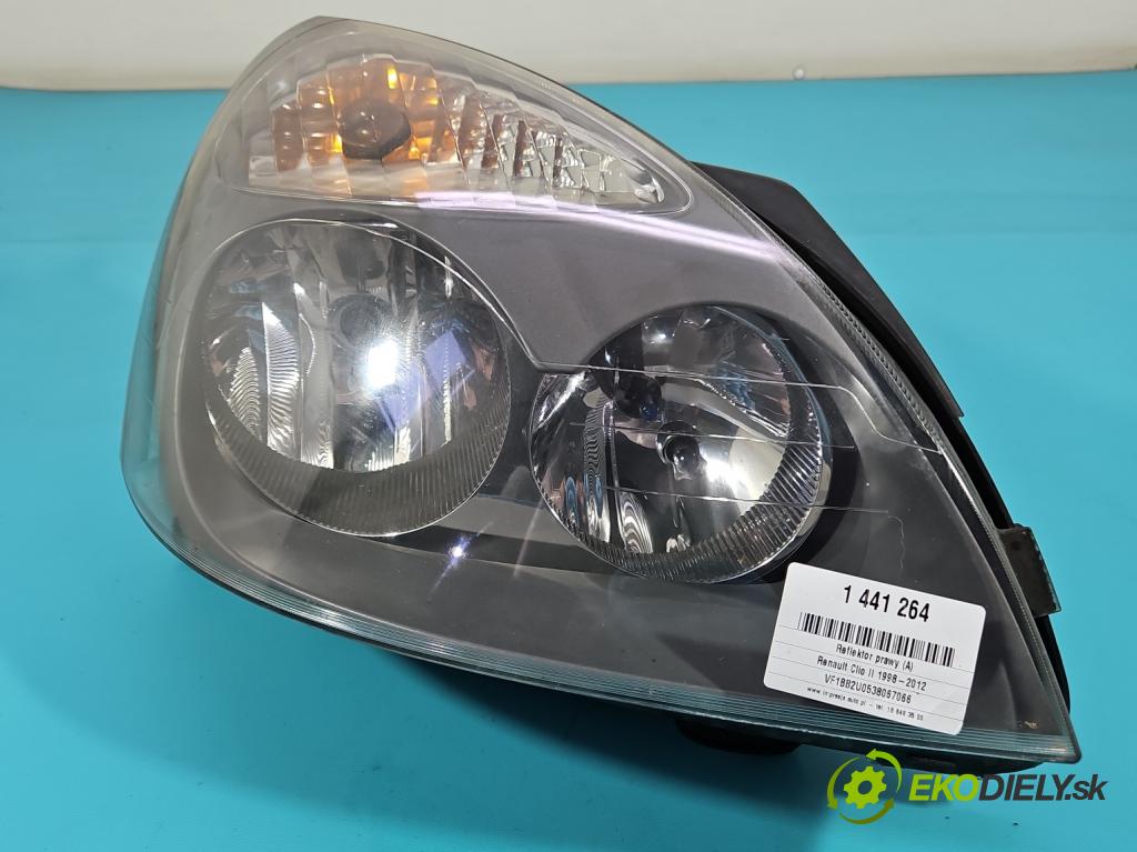 Renault Clio II 1998-2012 1,2.0 16V 75 HP manual 55 kW 1149 cm3 5- Reflektor: pravý  (Svetlo predné pravé)