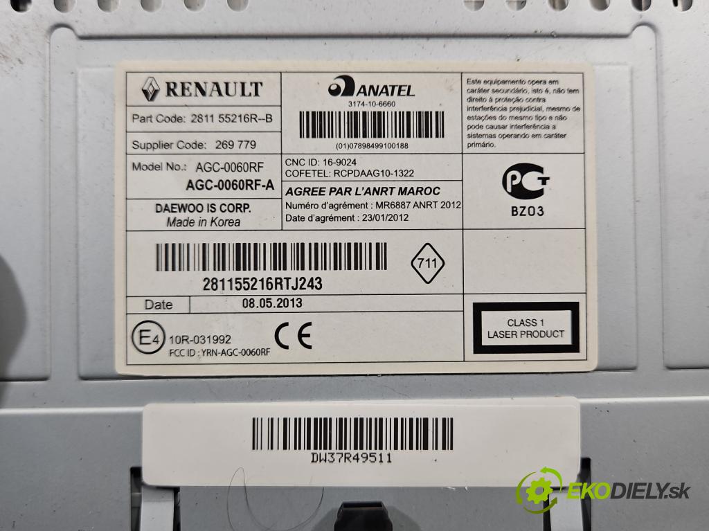 Dacia Sandero II 2012-2020 1.1 16V 75 HP manual 55 kW 1149 cm3 5- Radio originál 281155216R-B