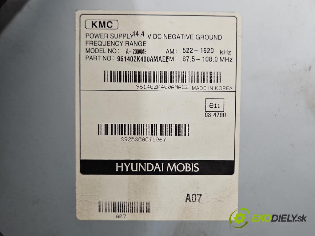 Kia Soul I 2008-2013 1.6 16V 126 HP manual 92,7 kW 1591 cm3 5- Radio originál 961402K400