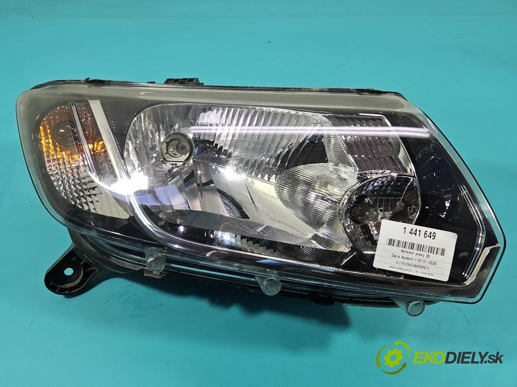 Dacia Sandero II 2012-2020 1,2.0 16V 75 HP manual 55 kW 1149 cm3 5- Reflektor: pravý 260105344R (Svetlo predné pravé)