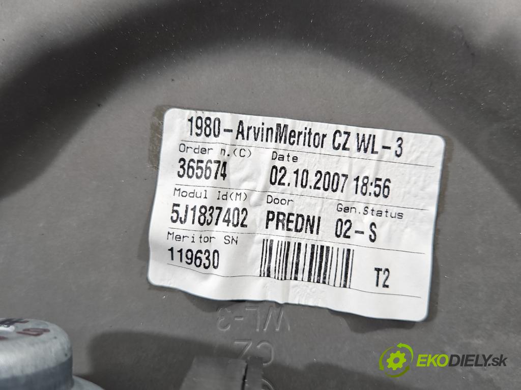 Skoda Fabia II 2007-2014 1.2 6V 60 hp manual 44 kW 1198 cm3 5- mechanismus stahování přední pravý 6Y2959801