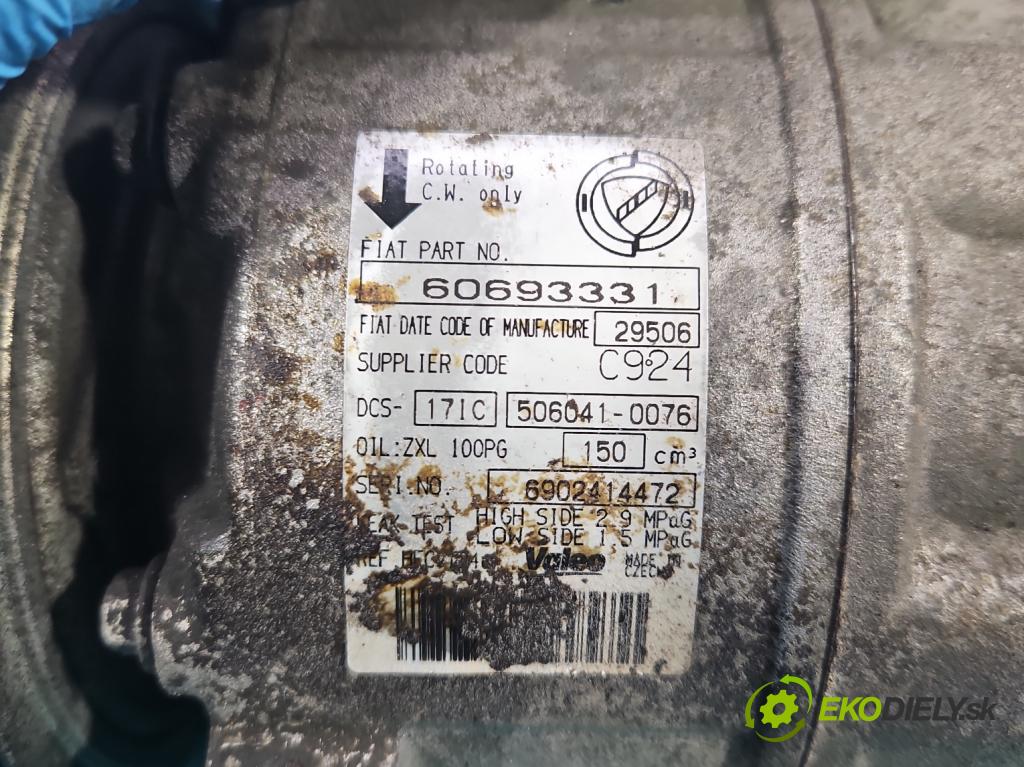 Alfa romeo 159 1.9 jtd 150 HP manual 110 kW 1900 cm3 4- Kompresor: klimatizácie 60693331 (Kompresor klimatizácie)