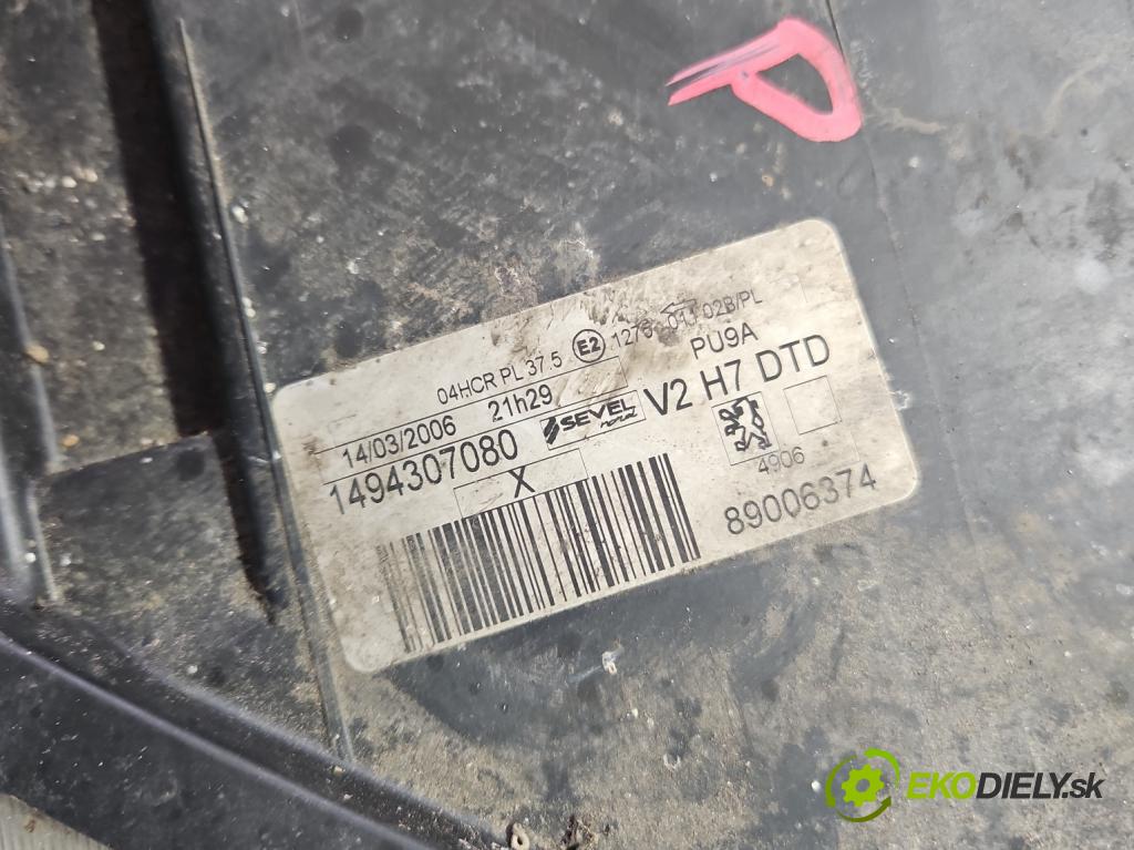 Peugeot 807 2002-2014 2.0 hdi 107 HP manual 79 kW 1997 cm3 5- Reflektor: pravý 1494307080 (Svetlo predné pravé)