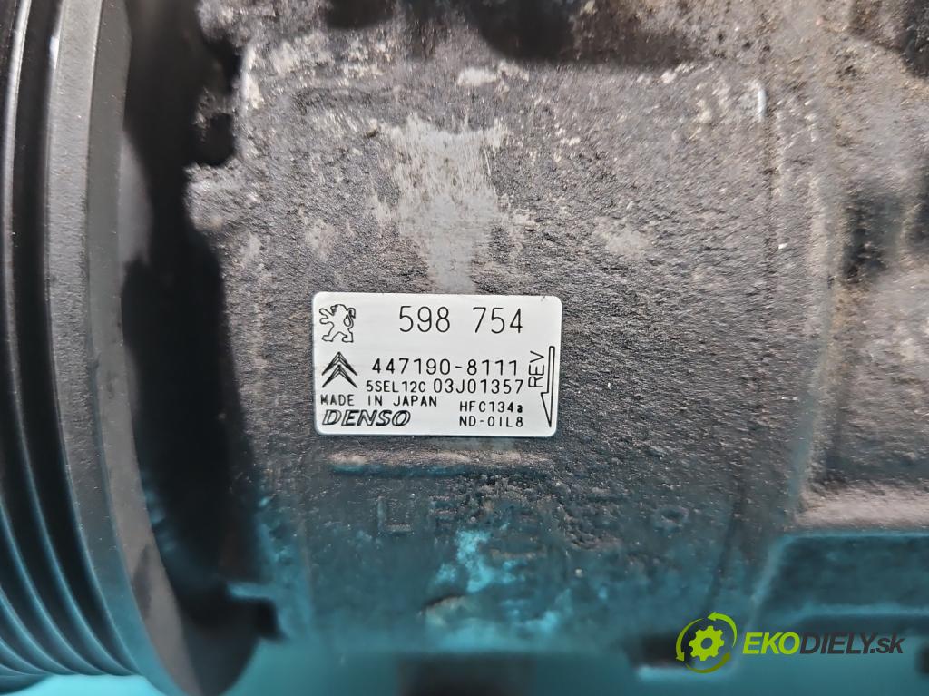 Peugeot 308 I 2007-2013 1.6 16V 120 HP manual 88 kW 1598 cm3 5- Kompresor: klimatizácie 598754 (Kompresor klimatizácie)
