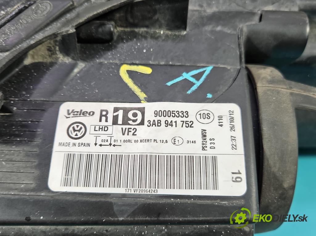 Vw Passat B7 2010-2014 2.0 tdi 140 HP manual 103 kW 1968 cm3 5- Reflektor: pravý 3AB941752 (Svetlo predné pravé)