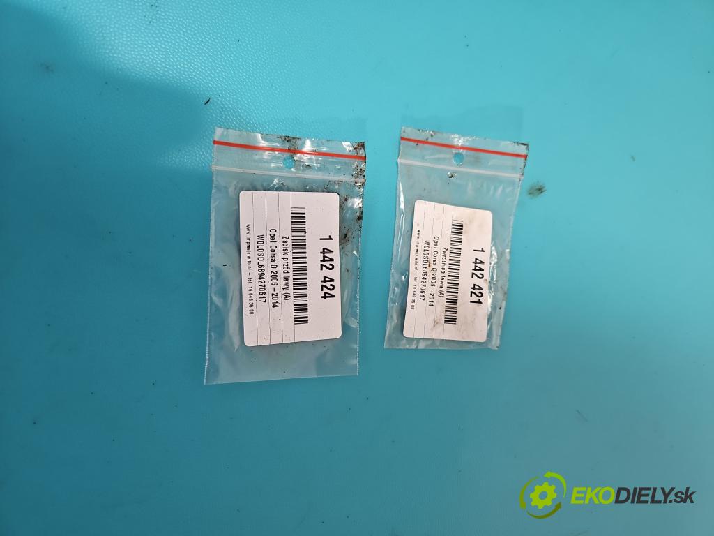 Opel Corsa D 2006-2014 1.2 16V 80 HP manual 59 kW 1229 cm3 5- brzdič predné ľavý  (Kľučka dverí ostatné)