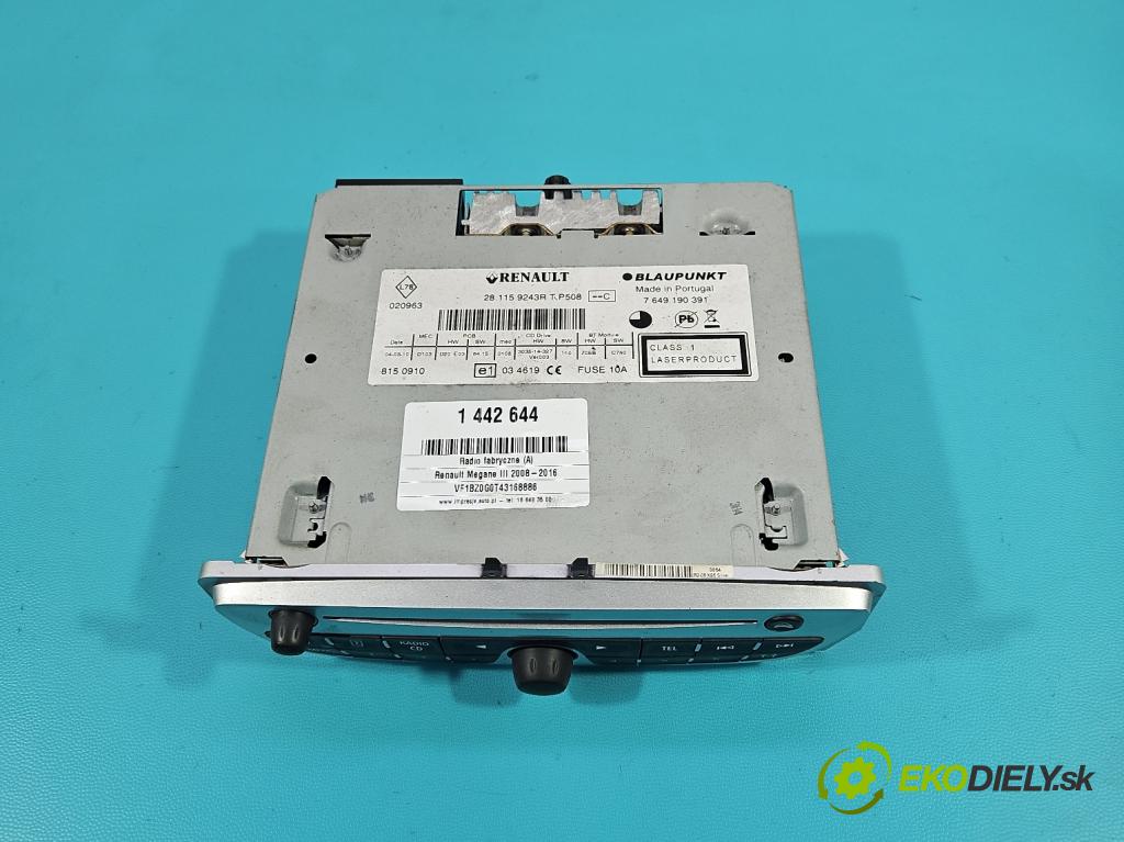 Renault Megane III 2008-2016 2.0 16V 140 HP automatic 103 kW 1997 cm3 5- Radio originál 281159243R