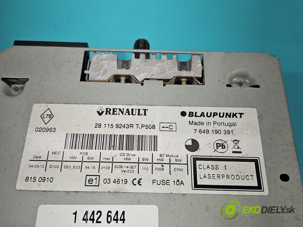 Renault Megane III 2008-2016 2.0 16V 140 HP automatic 103 kW 1997 cm3 5- Radio originál 281159243R