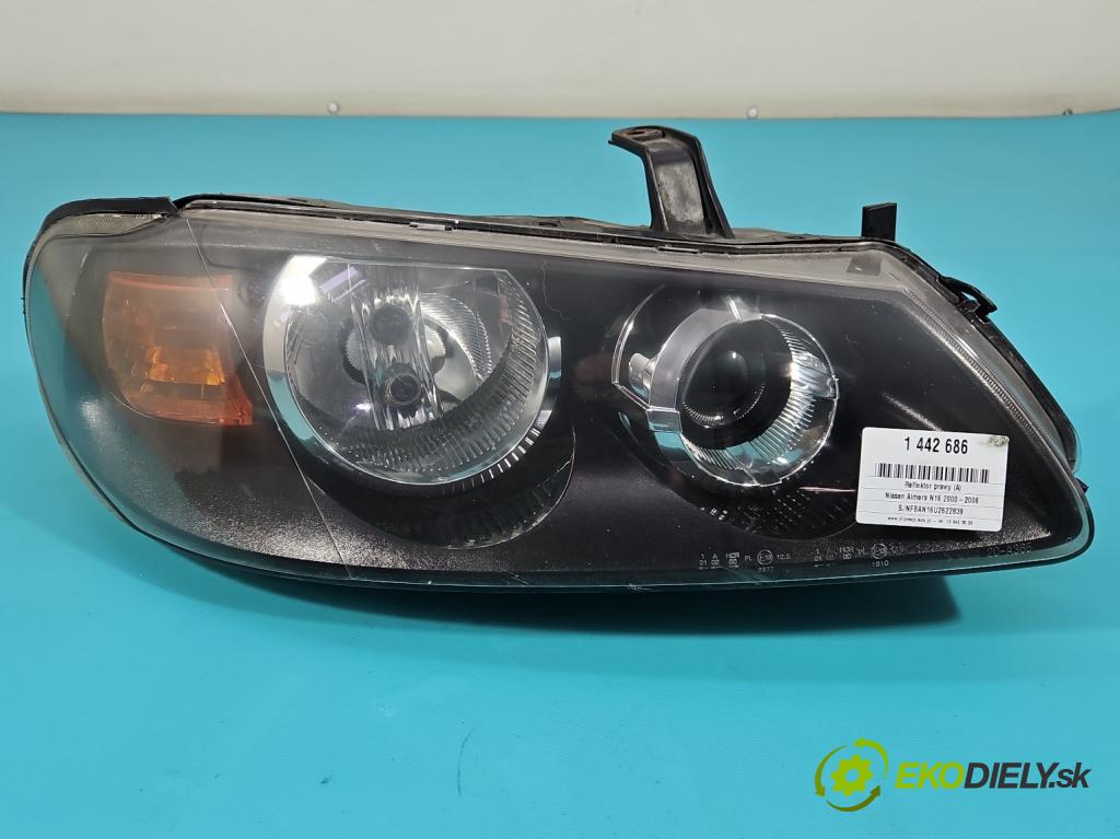 Nissan Almera N16 2000-2006 1.8 16V 116 HP manual 85 kW 1769 cm3 5- Reflektor: pravý  (Svetlo predné pravé)