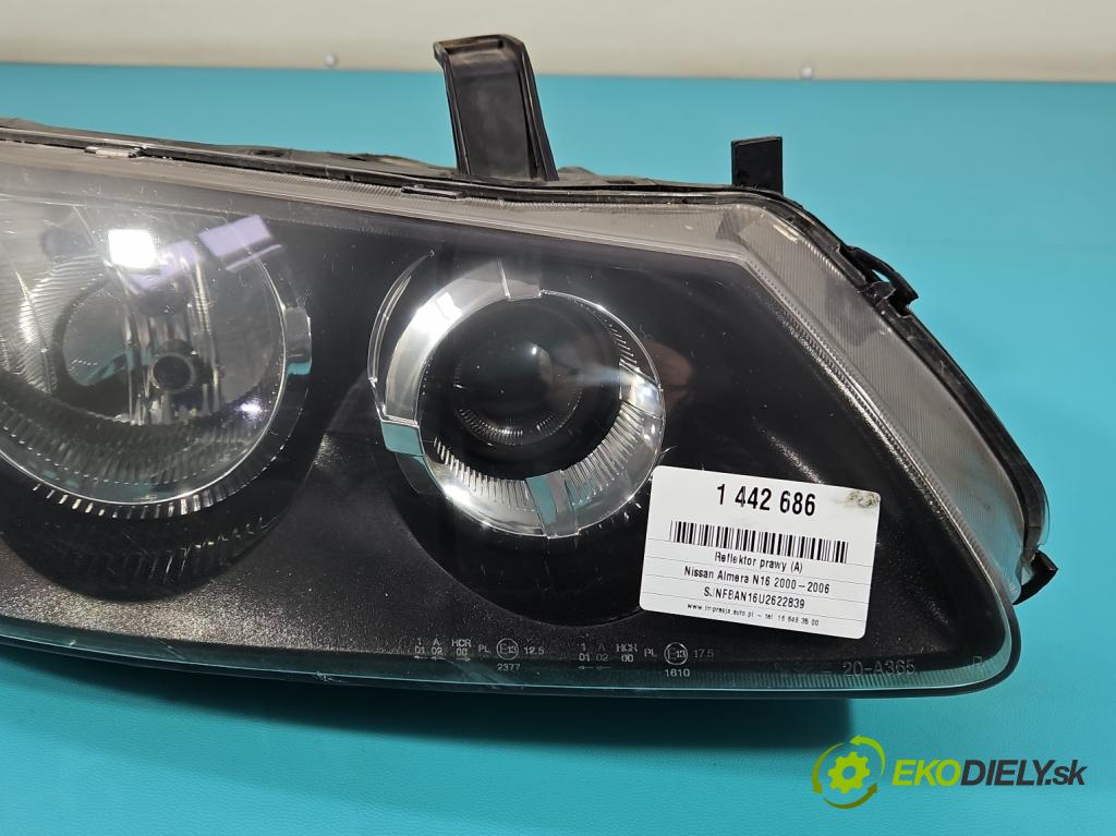 Nissan Almera N16 2000-2006 1.8 16V 116 HP manual 85 kW 1769 cm3 5- Reflektor: pravý  (Svetlo predné pravé)
