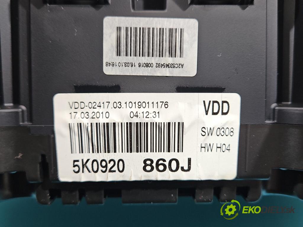Vw Golf VI 2008-2013 1.6 tdi 105 HP manual 77 kW 1598 cm3 5- prístrojovka/ budíky 5K0920860J (Prístrojová doska, displej)