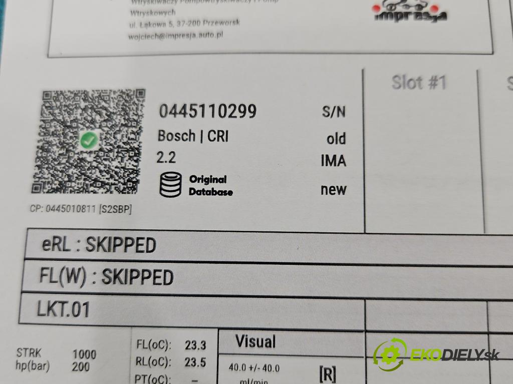 Fiat Doblo II 2010- 2.0 jtd 135 HP manual 99 kW 1956 cm3 5- vstrek 0445110299 (Vstrekovač paliva)