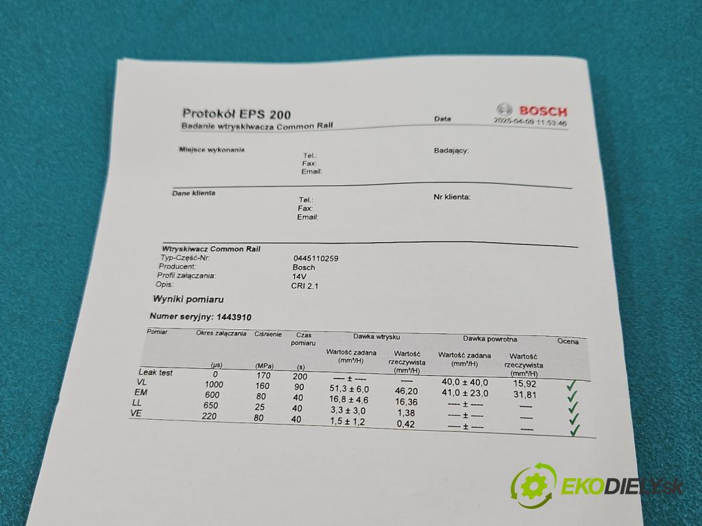 Citroen C4 Picasso I 2006-2013 1.6 hdi 109 HP automatic 80 kW 1560 cm3 5- vstrek 0445110259 (Vstrekovač paliva)