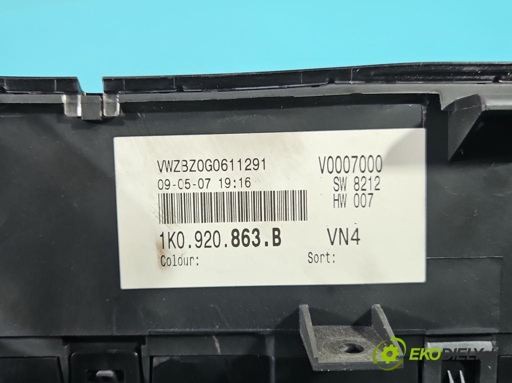 Vw Golf V 2003-2009 2.0 tdi 140 HP automatic 103 kW 1968 cm3 3- prístrojovka/ budíky 1K0920863B (Prístrojová doska, displej)