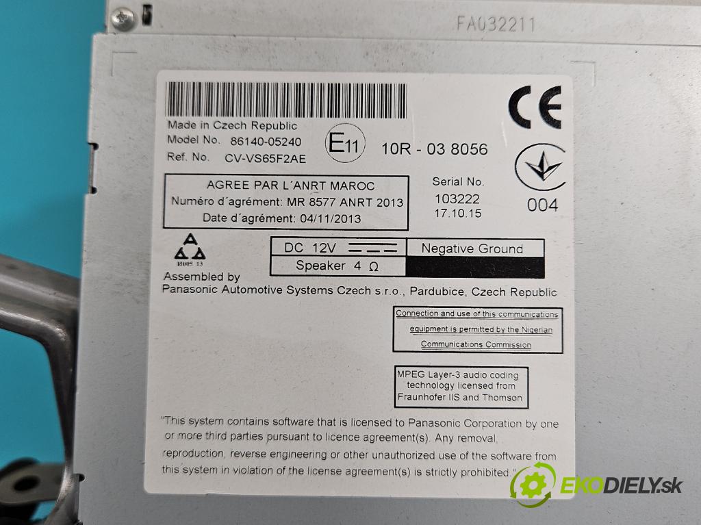 Toyota Avensis III T27 2009-2018 2.0 D4D 143 HP manual 105 kW 1995 cm3 5- Radio originál 86140-05240