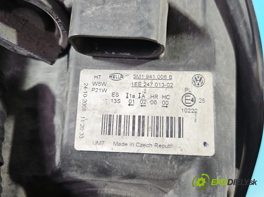 Vw Golf plus 1.6 SR 102 HP manual 75 kW 1595 cm3 5- Reflektor: pravý 5M1941006B (Svetlo predné pravé)