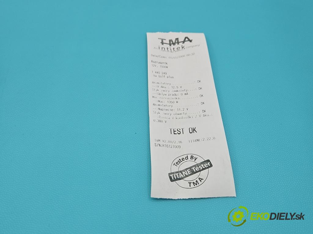 Vw Golf plus 1.6 SR 102 HP manual 75 kW 1595 cm3 5- štartér 02T911023T (Štartér)