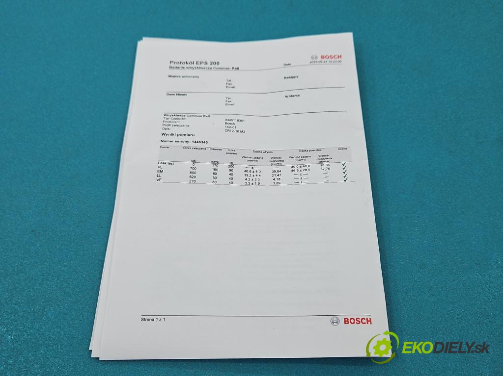 Opel Combo D 2011-2018 1.3 cdti 90 HP manual 66 kW 1251 cm3 5- vstrek 0445110351 (Vstrekovač paliva)