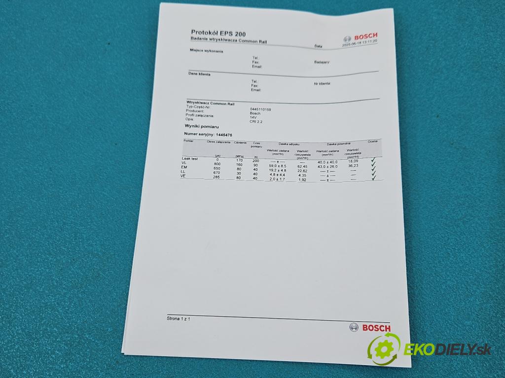 Opel Vectra C 2002-2008 1.9 cdti 150 HP manual 110 kW 1910 cm3 5- vstrek 0445110159 (Vstrekovač paliva)