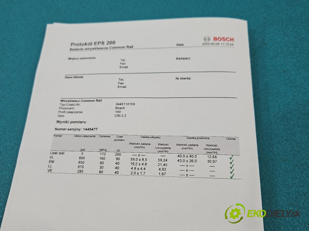 Opel Vectra C 2002-2008 1.9 cdti 150 HP manual 110 kW 1910 cm3 5- vstrek 0445110159 (Vstrekovač paliva)