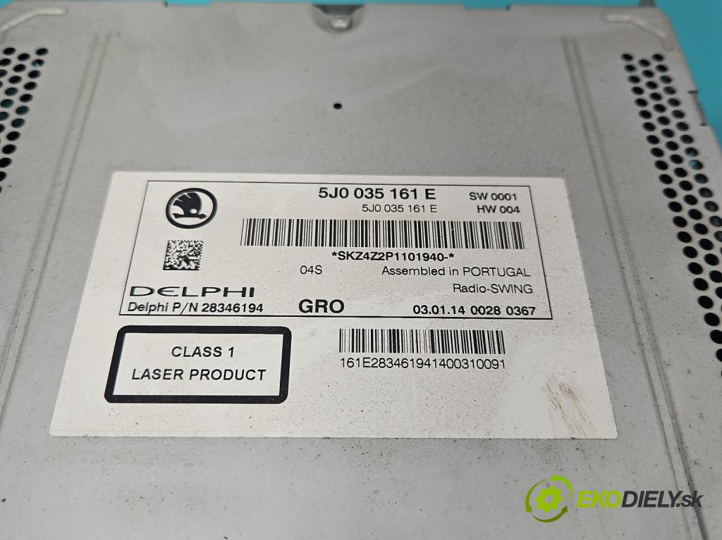Skoda Rapid 2012-2019 1.2 TSI 86 HP manual 63 kW 1197 cm3 5- Radio originál 5J0035161E