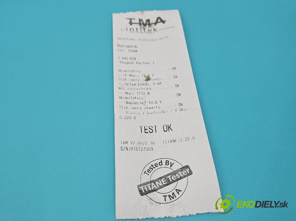 Peugeot Partner I 1996-2008 1.9d 69KM manual 51 kW 1868 cm3 5- startér:  (Startéry)