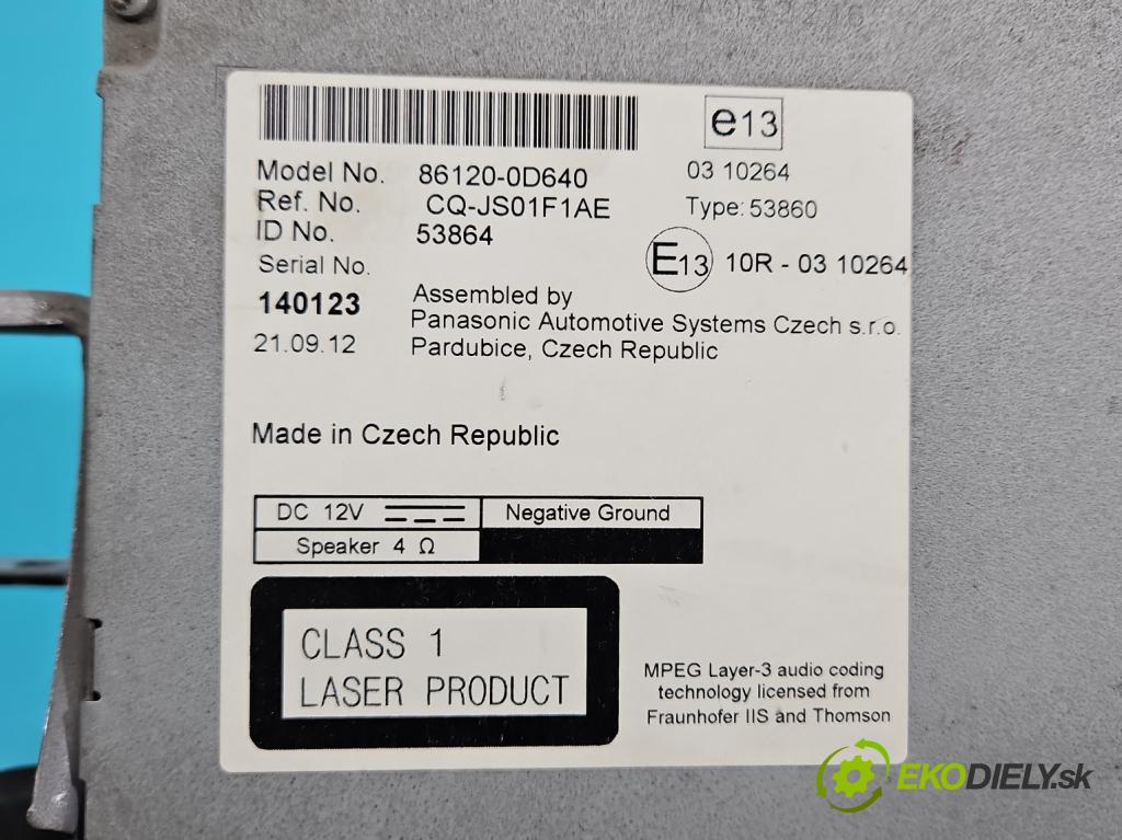 Toyota Yaris III 2011-2020 1.3 vvti 99 HP manual 73 kW 1329 cm3 5- Radio originál 86120-0D640