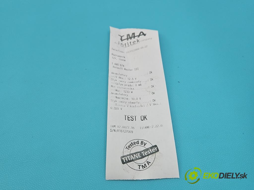 Renault Master III 2010-2019 2.3 dci 101 HP manual 74 kW 2299 cm3 5- štartér TS2232 (Štartér)