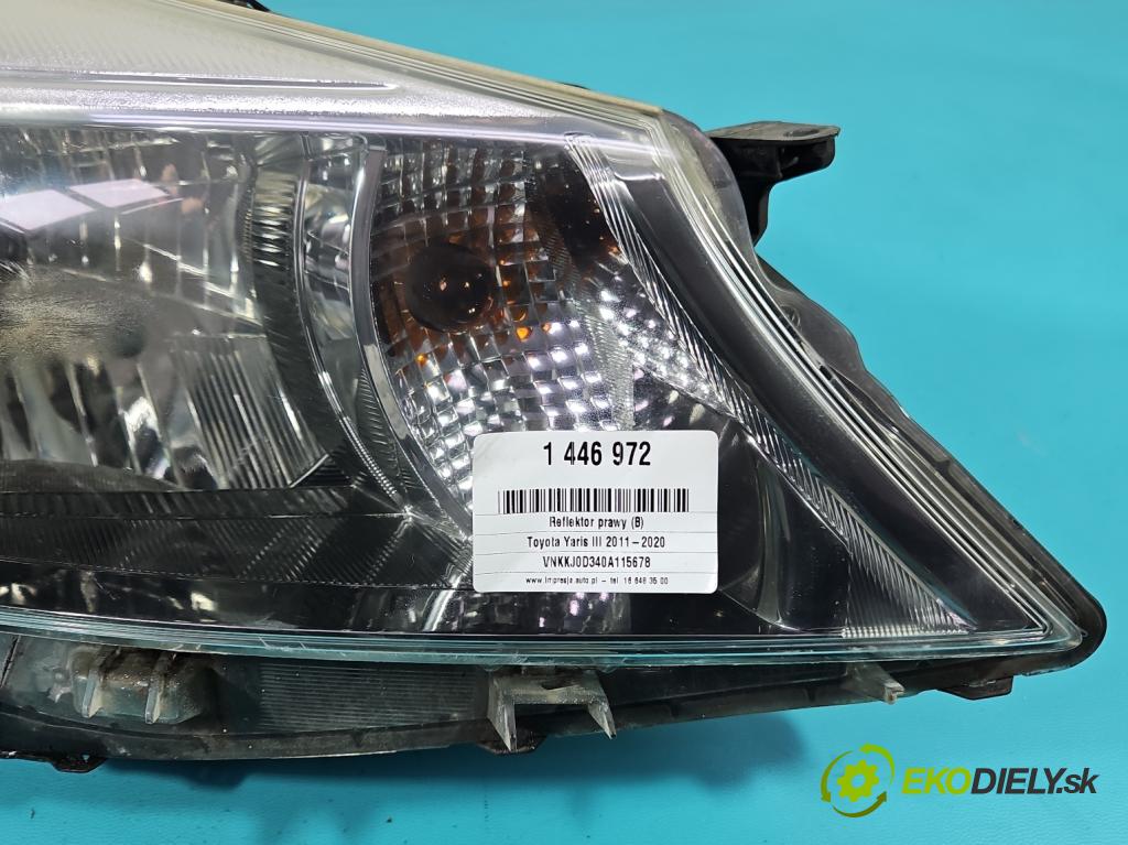 Toyota Yaris III 2011-2020 1.3 vvti 99 HP manual 73 kW 1329 cm3 5- Reflektor: pravý  (Svetlo predné pravé)