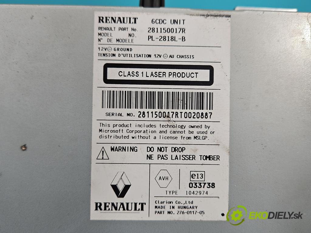 Renault Laguna III 2007-2015 2.0 16V 140 HP manual 103 kW 1997 cm3 5- Radio originál 281150017R