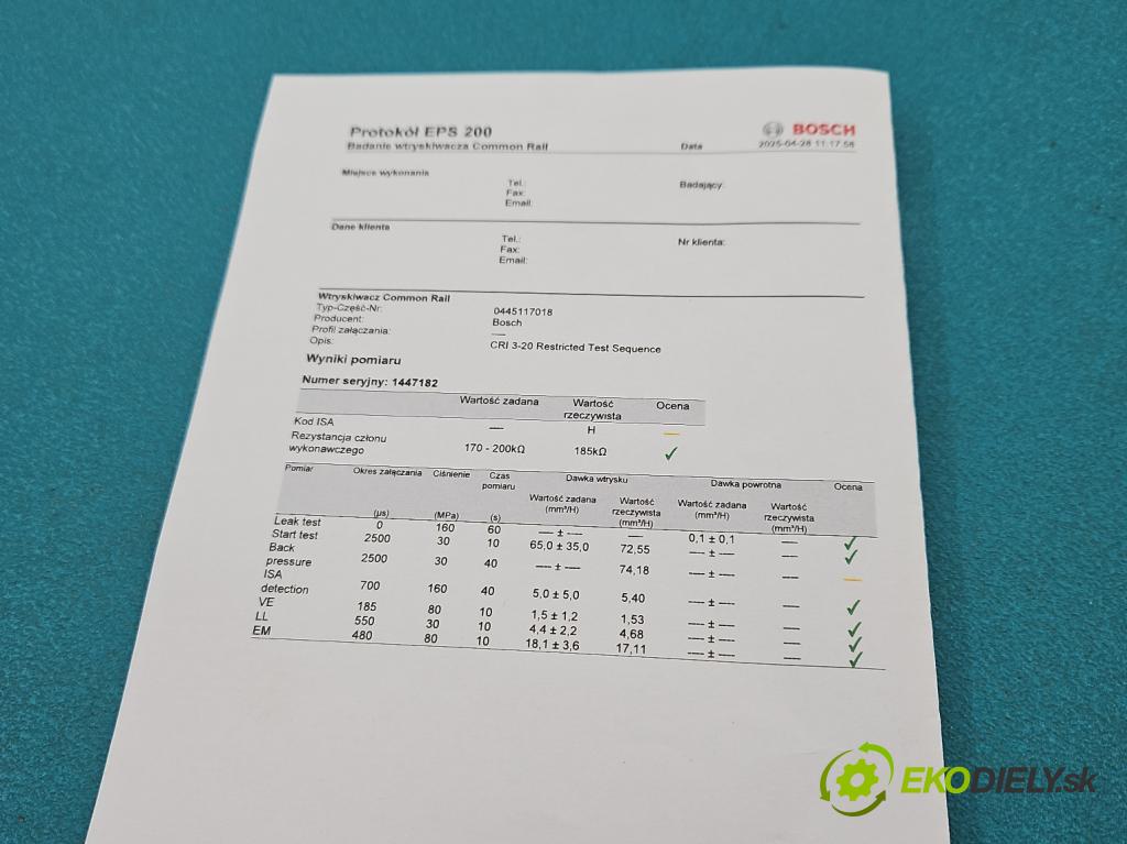 Opel Insignia A 2008-2017 2.0 cdti automatic 143,1 kW 1956 cm3 5- vstřikovač 0445117018 (Vstřikovače)
