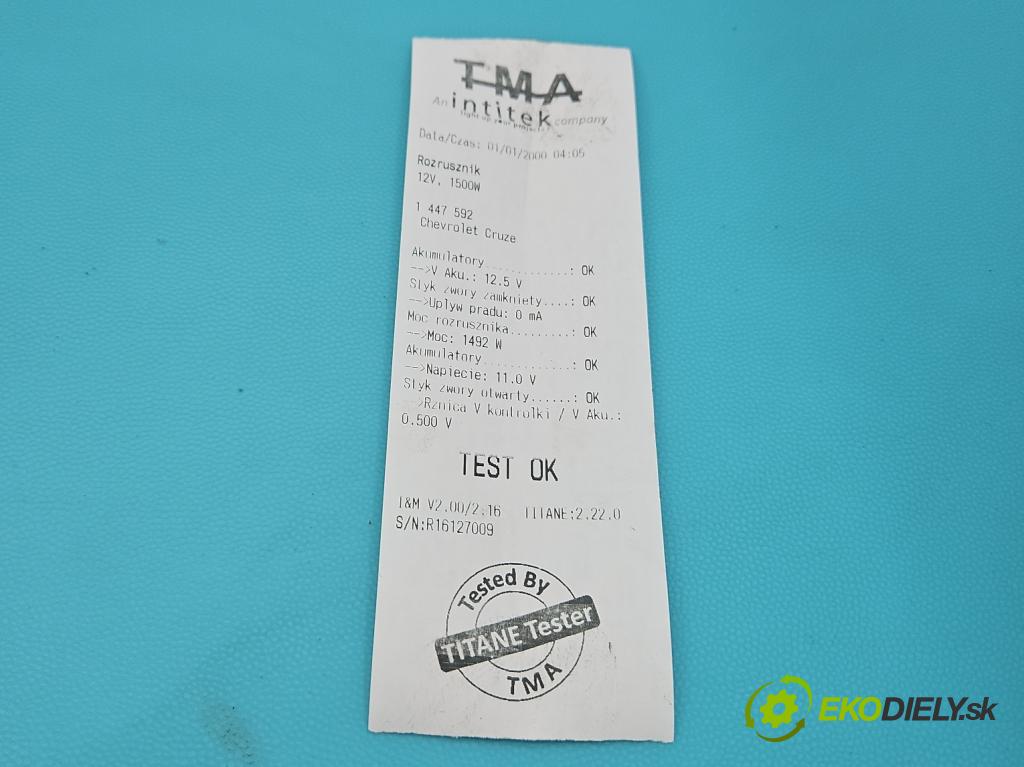 Chevrolet Cruze 1.6 16V 124hp manual 91 kW 1598 cm3 4- štartér  (Štartér)