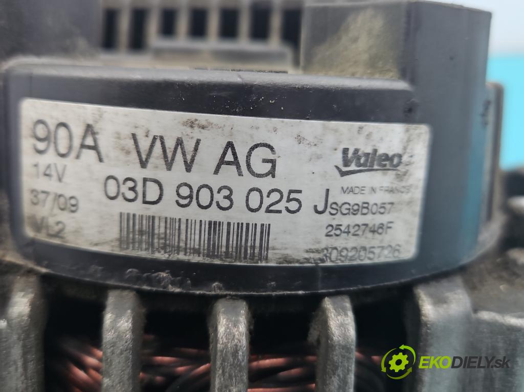 Skoda Fabia II 2007-2014 1.2 12V 69KM manual 51 kW 1198 cm3 5- Alternator 03D903025J (Alternátor)