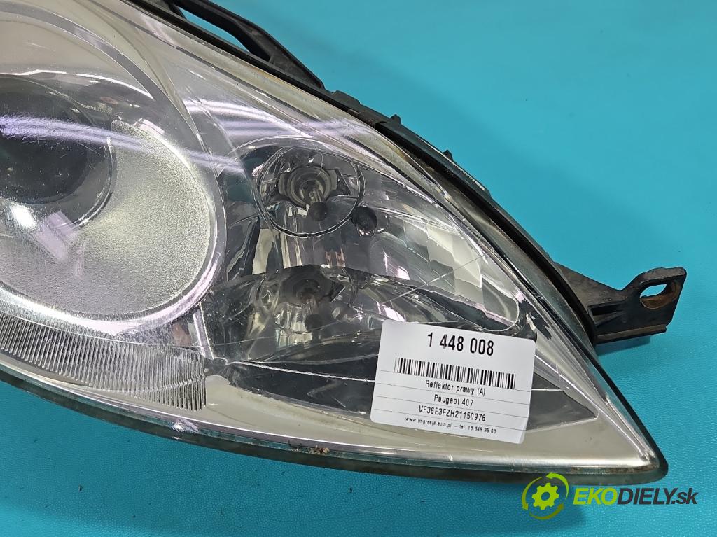 Peugeot 407 2.2 16V 158 HP manual 116 kW 2230 cm3 5- Reflektor: pravý 0301213272 (Svetlo predné pravé)