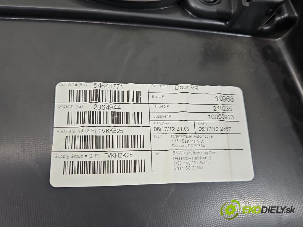 Bmw X3 F25 2010-2017 2.0d 184 hp automatic 135 kW 1995 cm3 5- Tapacír: dveře zadní pravé