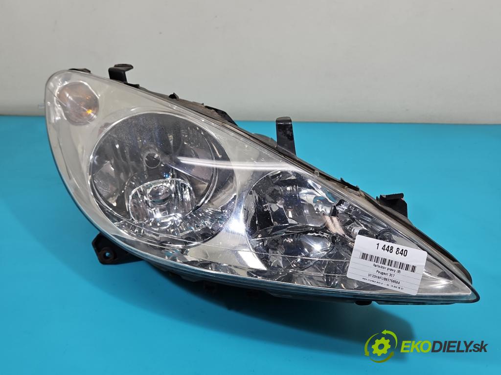 Peugeot 307 1.6 16V 109 HP manual 80 kW 1587 cm3 5- Reflektor: pravý 9641615280 (Svetlo predné pravé)