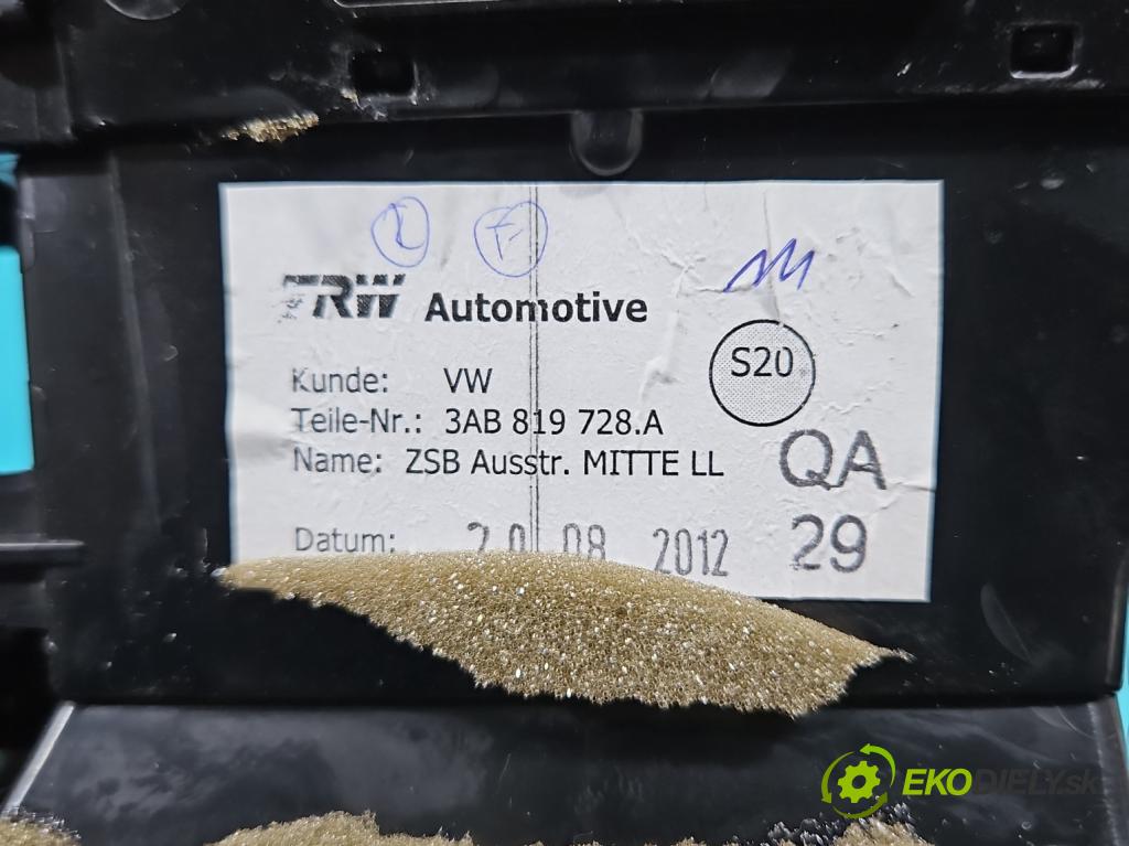 Vw Passat CC 2008-2016 2.0 tdi 140 HP automatic 103 kW 1968 cm3 4- Mřížka: kúrenia stredová 3AB819728A (Mriežka kúrenia (fukár))