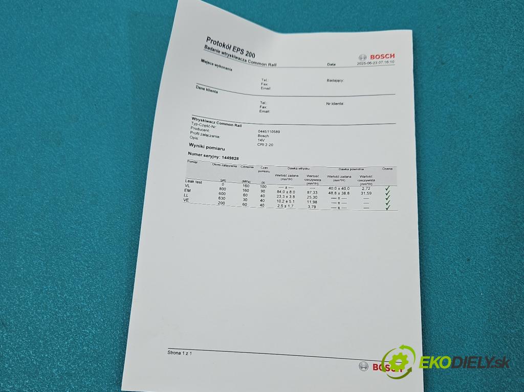 Kia Optima IV 2015-2020 1.7 crdi 141 HP manual 104 kW 1685 cm3 5- vstrek 0445110589 (Vstrekovač paliva)