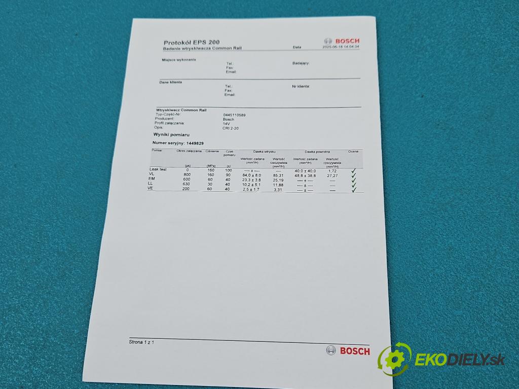 Kia Optima IV 2015-2020 1.7 crdi 141 HP manual 104 kW 1685 cm3 5- vstrek 0445110589 (Vstrekovač paliva)