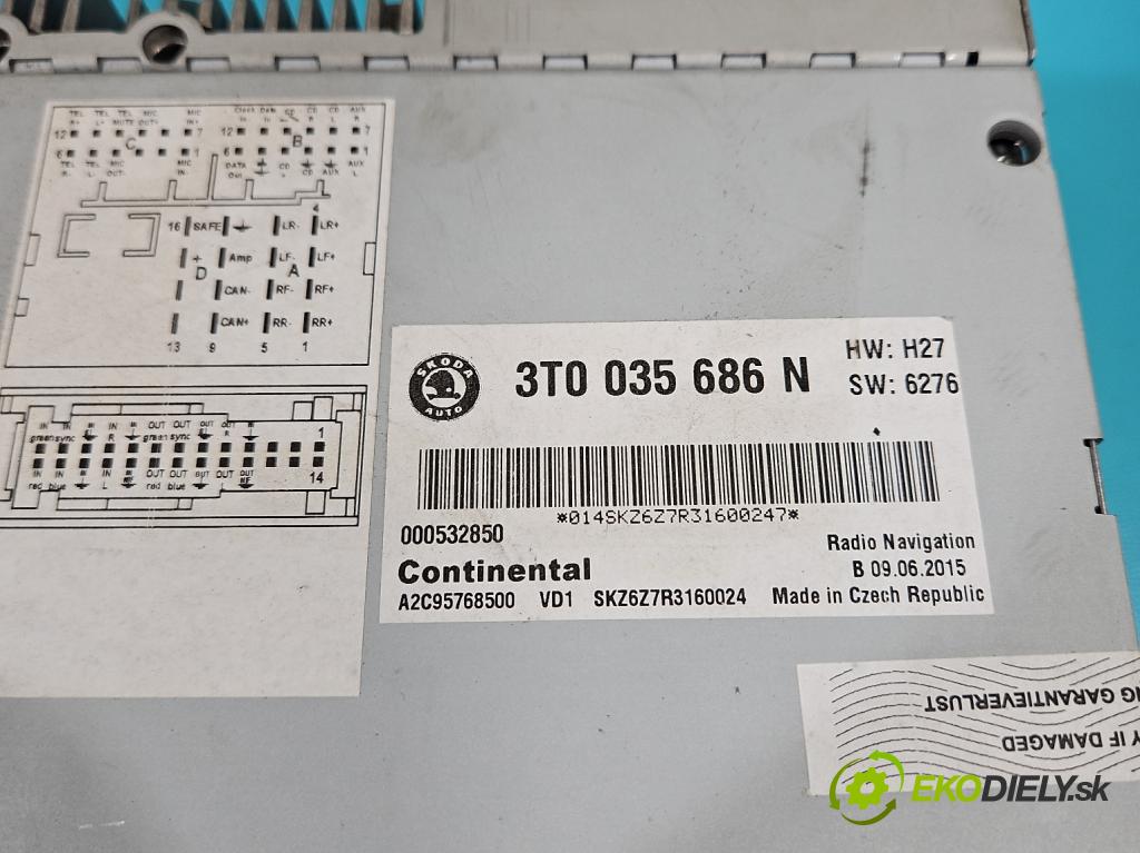 Skoda Superb II 2008-2015 2.0 tdi 170 HP automatic 125 kW 1968 cm3 5- Radio originál 3T0035686N