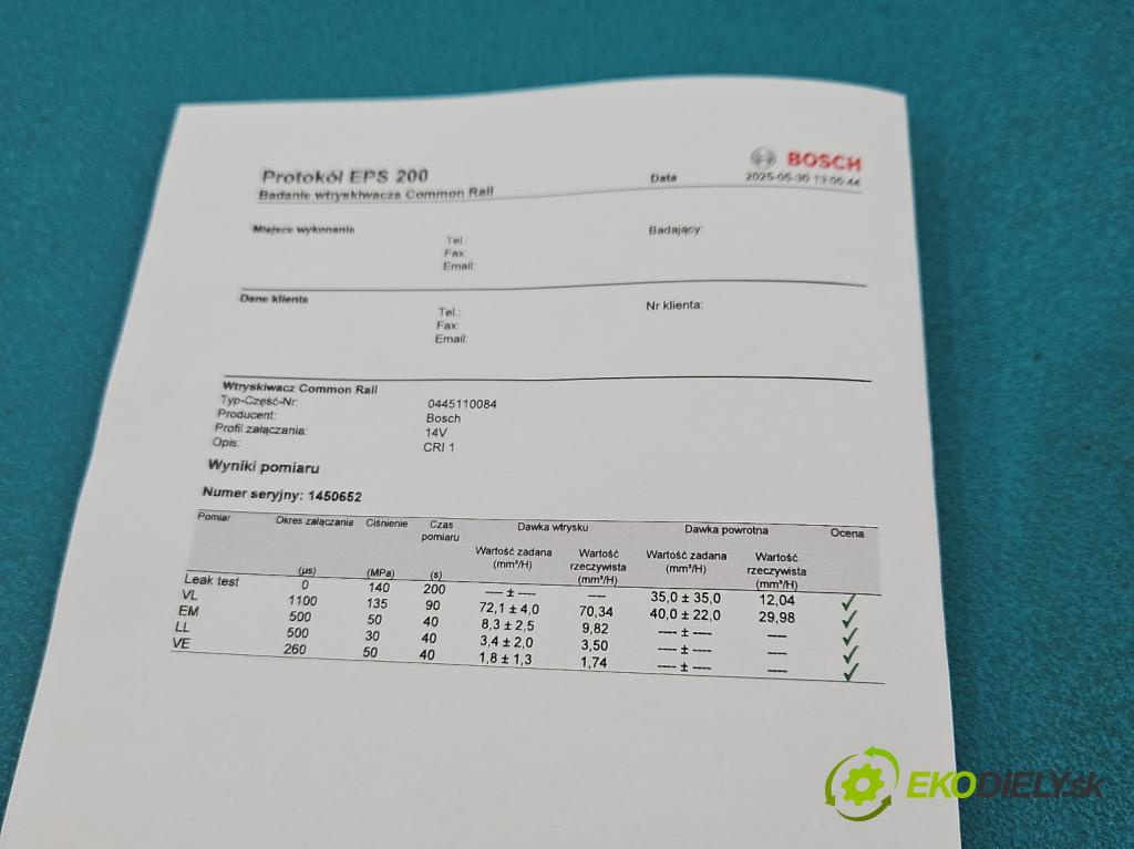 Renault Laguna II 2001-2007 2.2 dci 150 HP manual 110 kW 2188 cm3 5- vstrek 0445110084 (Vstrekovač paliva)
