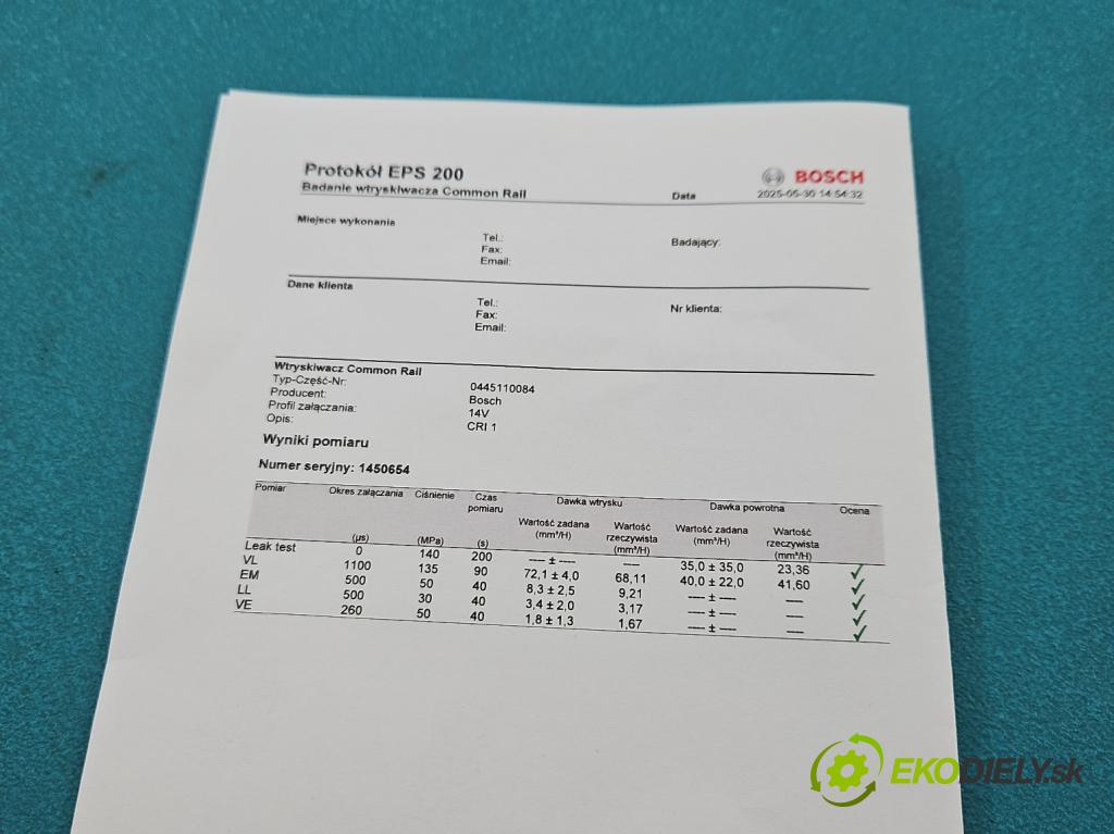 Renault Laguna II 2001-2007 2.2 dci 150 HP manual 110 kW 2188 cm3 5- vstrek 0445110084 (Vstrekovač paliva)