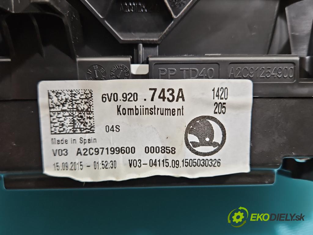 Skoda Fabia III 2014- 2021 1.4 tdi 90 HP manual 66 kW 1422 cm3 5- prístrojovka/ budíky 6V0920743A (Prístrojová doska)