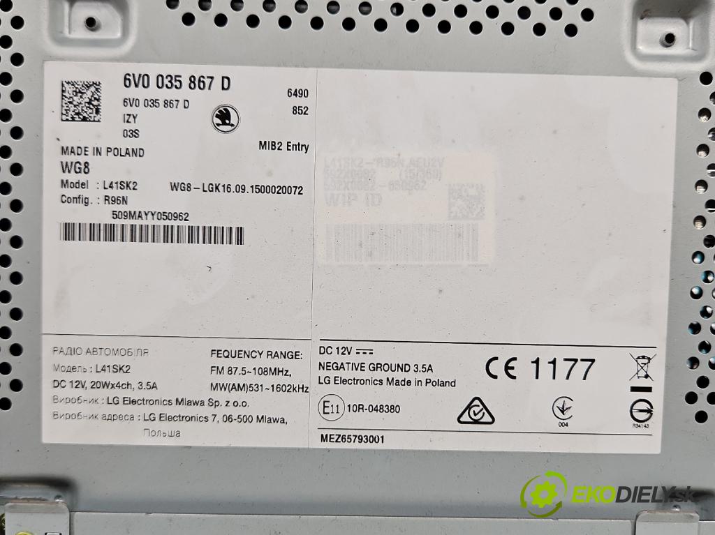 Skoda Fabia III 2014- 2021 1.4 tdi 90 HP manual 66 kW 1422 cm3 5- Radio originál 6V0035867D